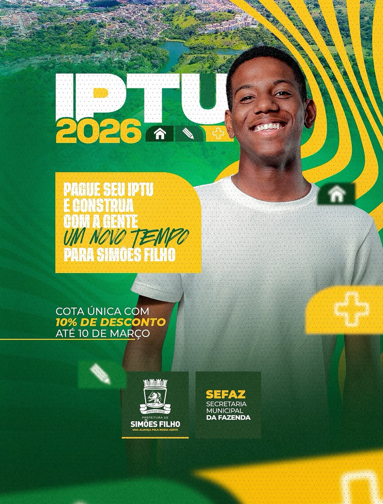 Simões Filho: Prefeitura divulga calendário do IPTU 2026 com desconto de 10% em cota única até 10 de março